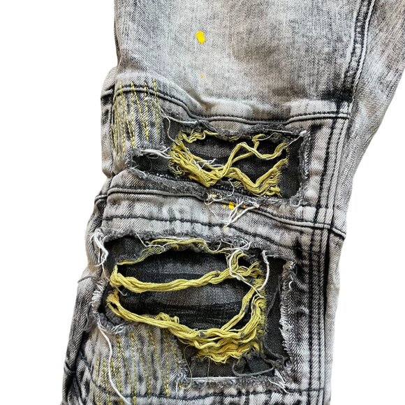 Create 2MRW Denim Paint Straight Leg Jeans Men's Size 34X32 Gray Distressed - Picture 4 of 12